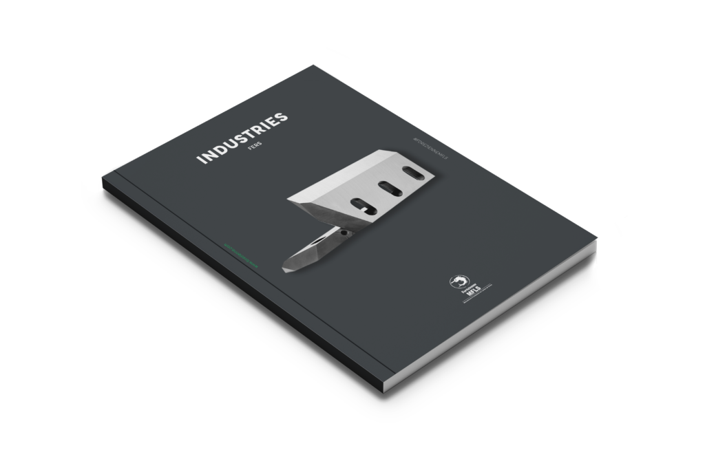 Forézienne MFLS trade catalogue dedicated to industrial irons, with a dark cover featuring a metal cutting tool.