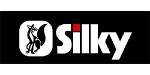 Silky brand logo with a stylised fox mascot and the name Silky in white letters