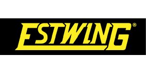 Yellow Estwing logo on black background.