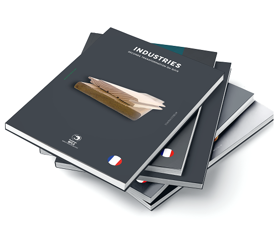 Catalogue of solutions for secondary wood processing, stacked on other brochures