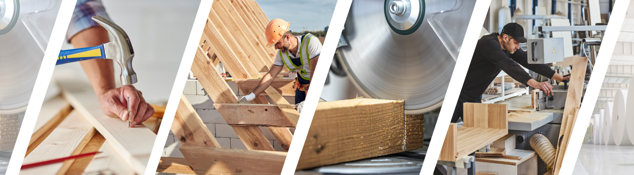 Woodworkers in action: construction, carpentry, joinery and industrial machining.
