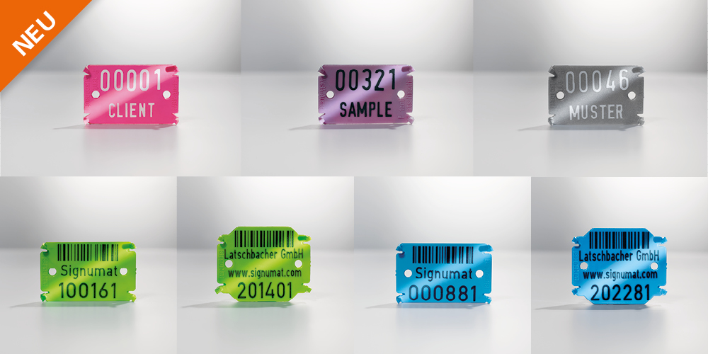 Signumat coloured forestry marking plates with numbering and barcodes