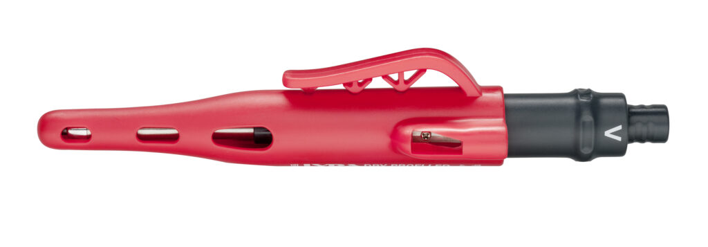 Crayon de marquage professionnel LYRA Dry Profi LED rouge et noir, avec clip de fixation et taille-crayon intégré