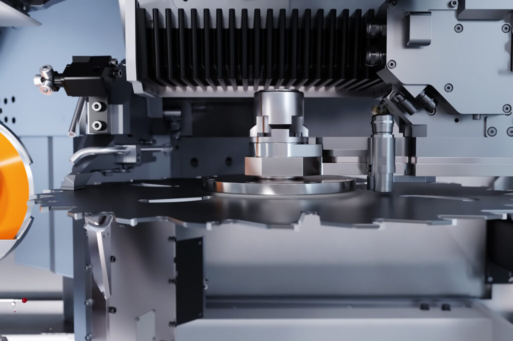 Close-up of the grinding head of a VOLLMER CS 860/CSF 860 grinding centre for circular saw blades.