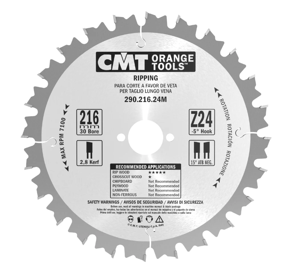 CMT Orange Tools circular saw blade, model 290.216.24M, specially designed for edging wood.