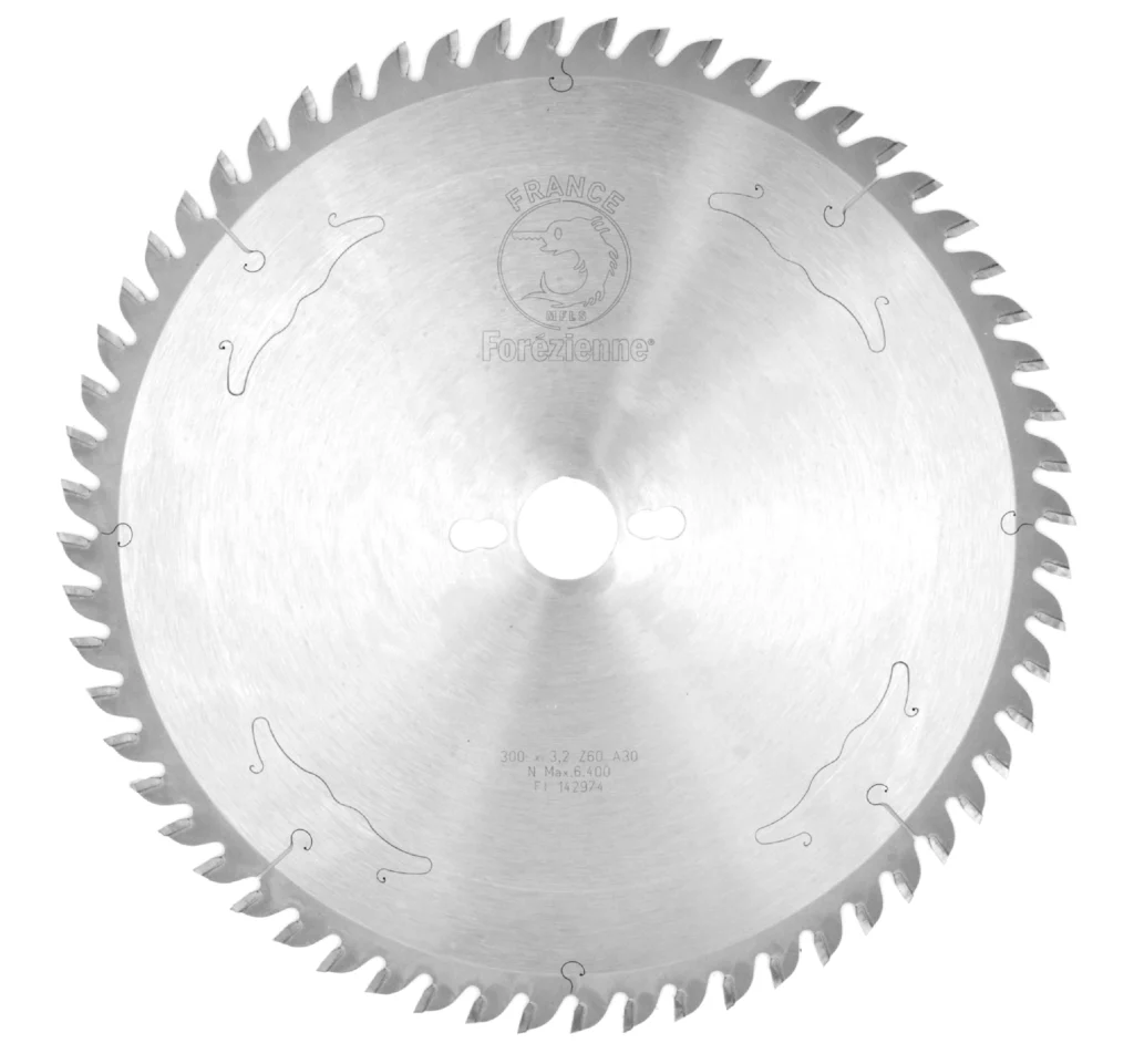 Forézienne MFLS carbide circular saw blade, designed for precise, high-performance cuts in wood.