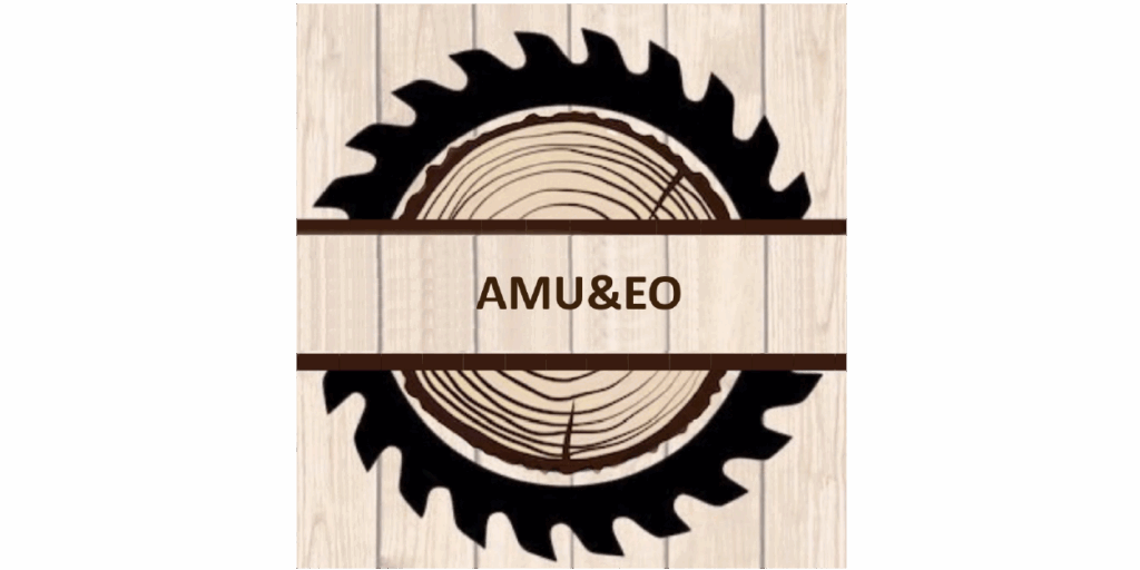 AMU&EO logo representing a circular saw blade integrated into a wood pattern
