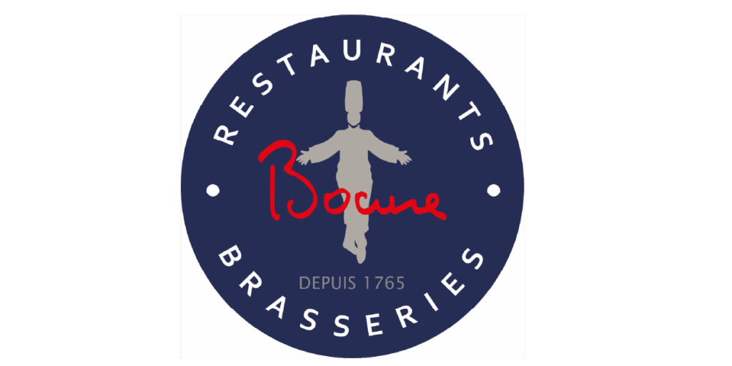 Bocuse Restaurants & Brasseries navy blue circular logo with chef silhouette and red signature