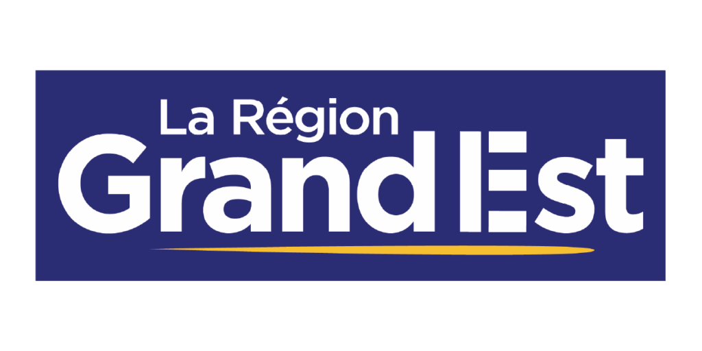 Région Grand Est logo in blue with white typography and yellow line