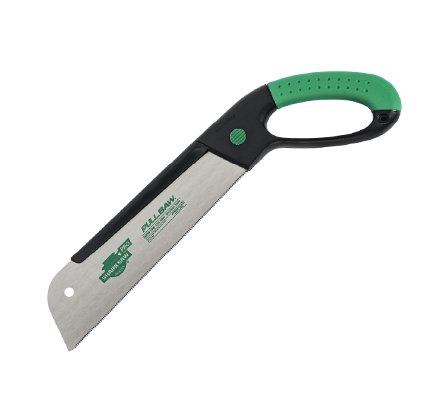 Japanese Shark Saw Pull Saw with green ergonomic handle and 270 mm blade.