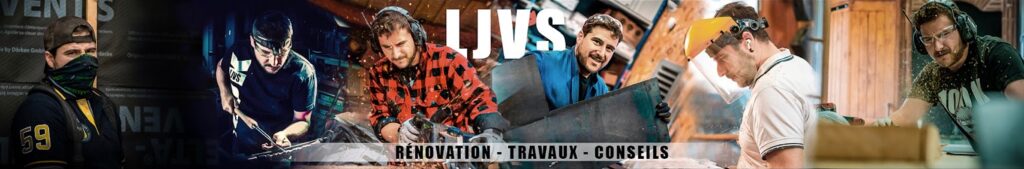 Bannière de la chaîne LJVS montrant plusieurs artisans en pleine activité de rénovation et de bricolage
