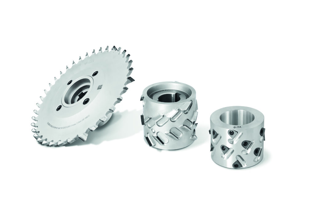 Three ITA Tools metal cutting tools for machining wood and composite materials, set against a white background.
