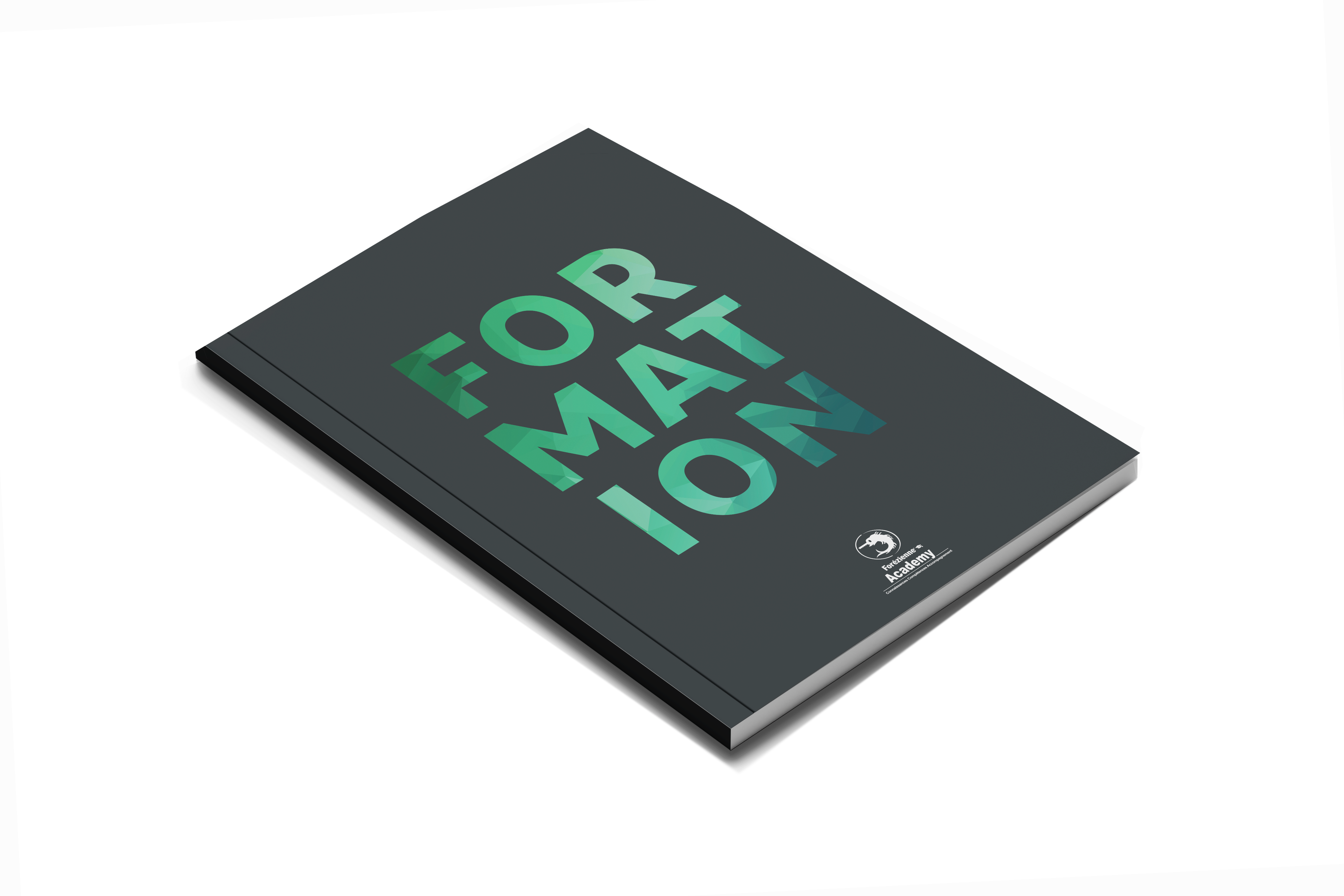 Forézienne Academy professional training catalogue, with an elegant black cover and a green title in large letters.