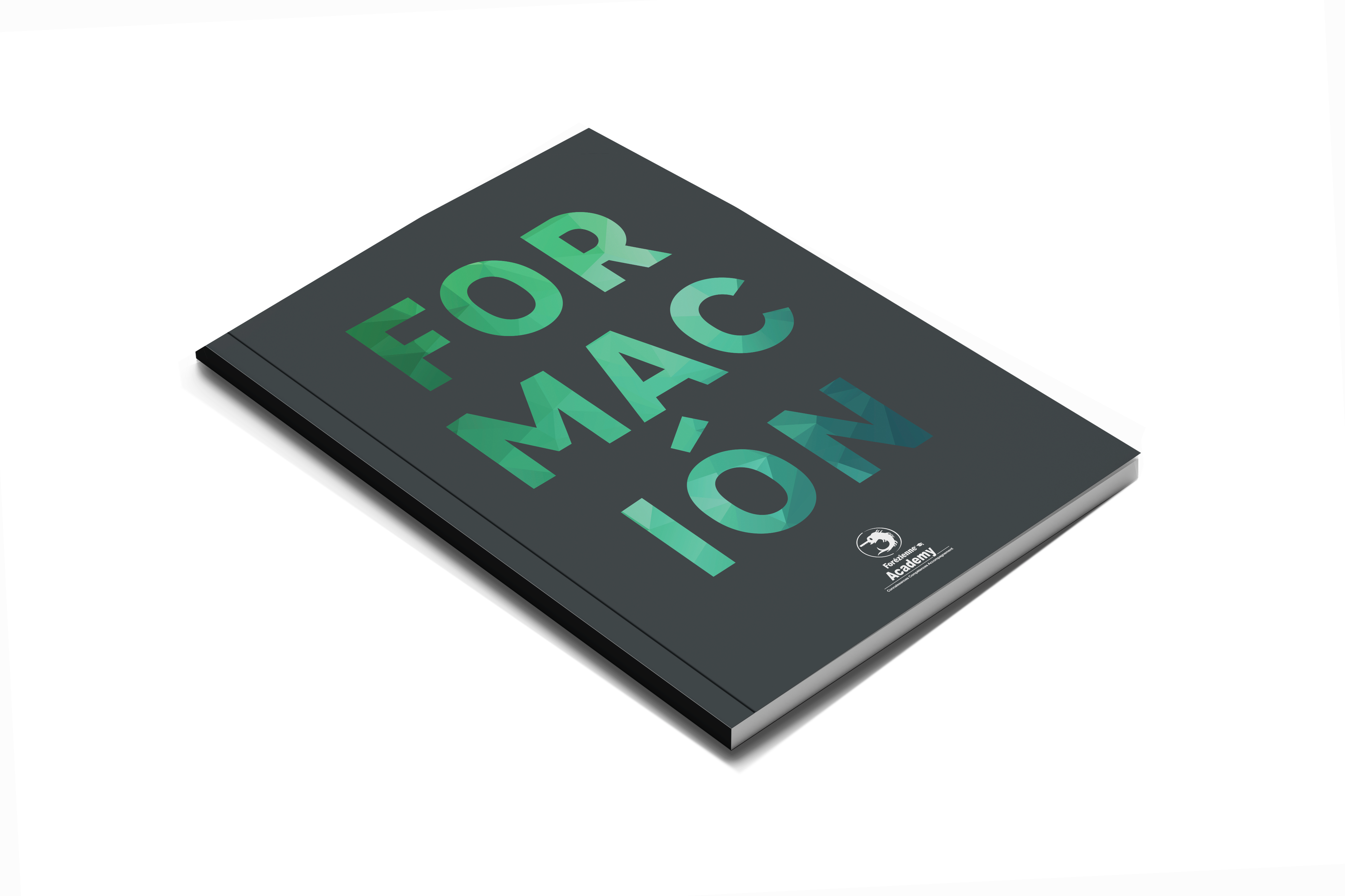 Catalogue de formations professionnelles Forézienne Academy, avec une couverture noire élégante et un titre vert en grandes lettres.